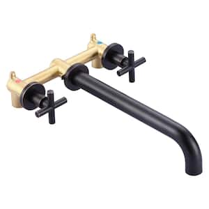 2-Handle Wall-Mount Brass Roman Tub Faucet with High Flow Long Spout Reach in Oil Rubbed Bronze (Valve Included)