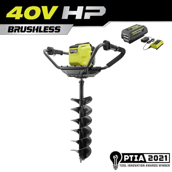 RYOBI 40V HP Brushless Cordless Earth Auger with 8 in. Bit with 4.0 Ah Battery and Charger