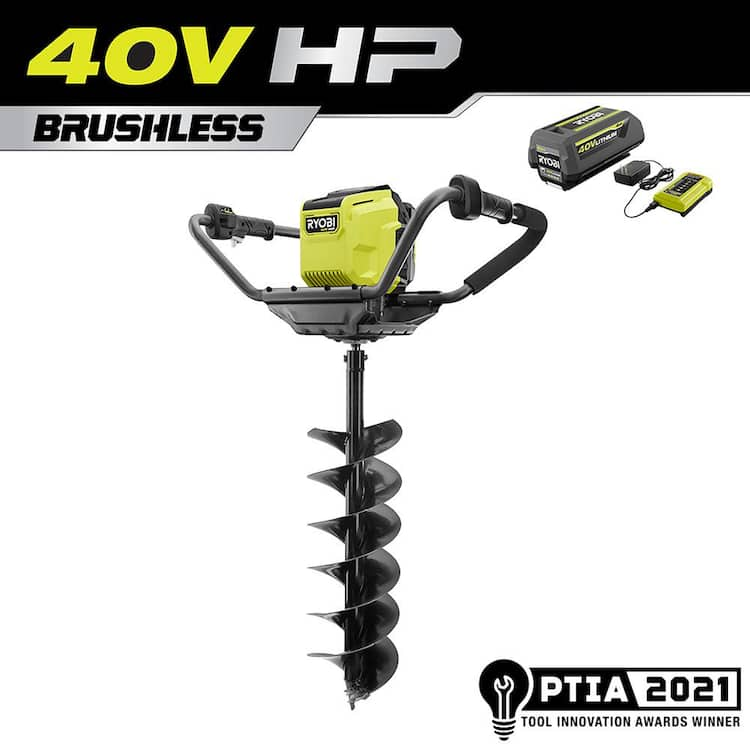 RYOBI 40V HP Brushless Cordless Earth Auger Powerhead with 8 in. Bit with 4.0 Ah Battery and Charger