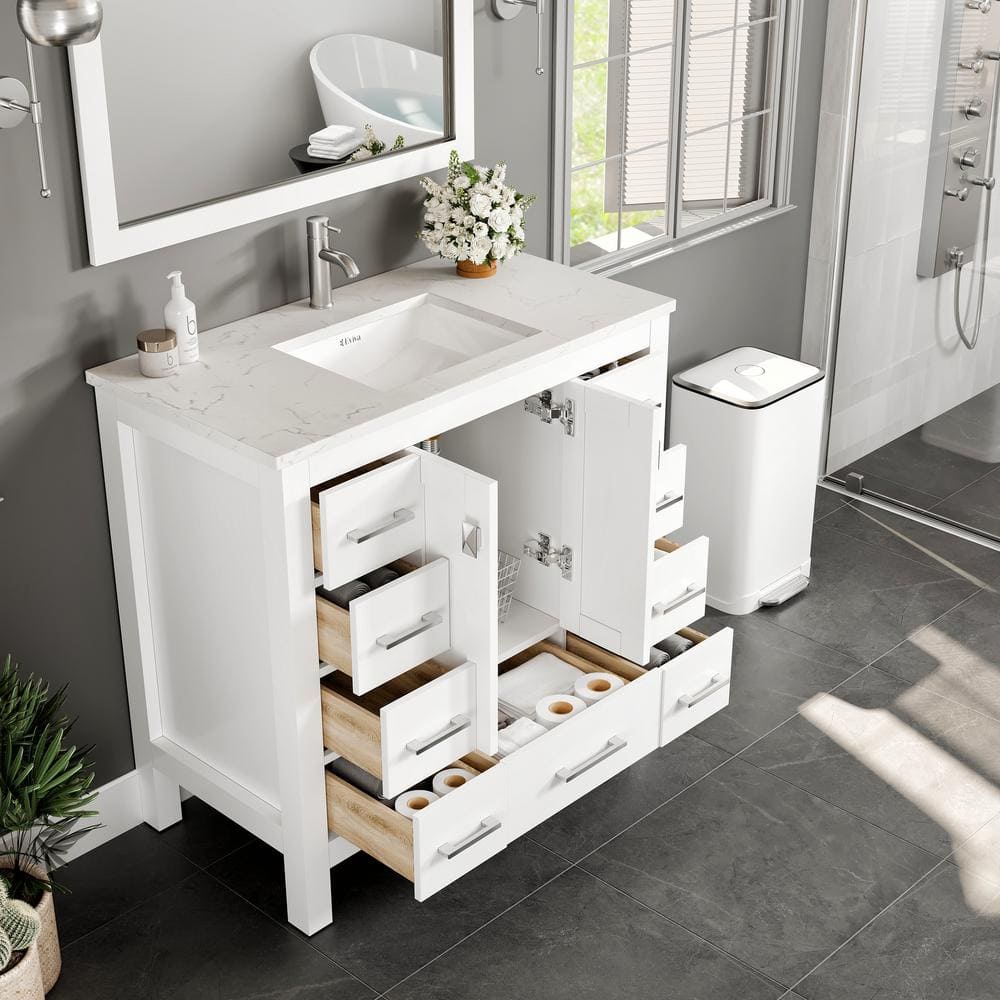 Eviva Hampton 36" White Vanity with Carrara Quartz Top