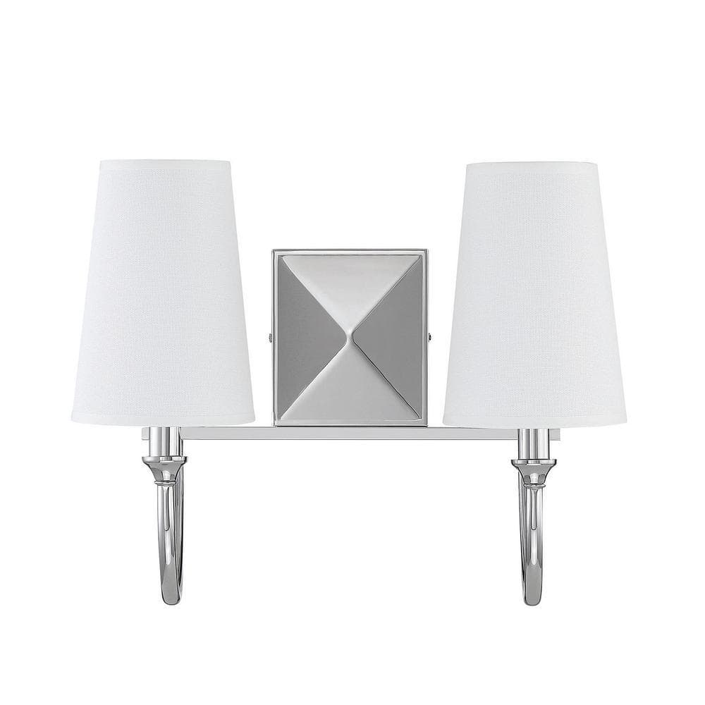 Cameron Polished Nickel Vanity Light with White Fabric Shades