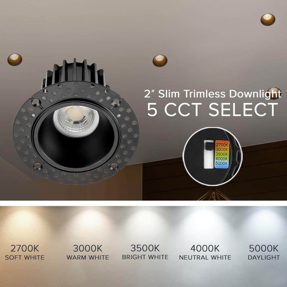 2-Inch Black Aluminum Trimless Recessed LED Downlight
