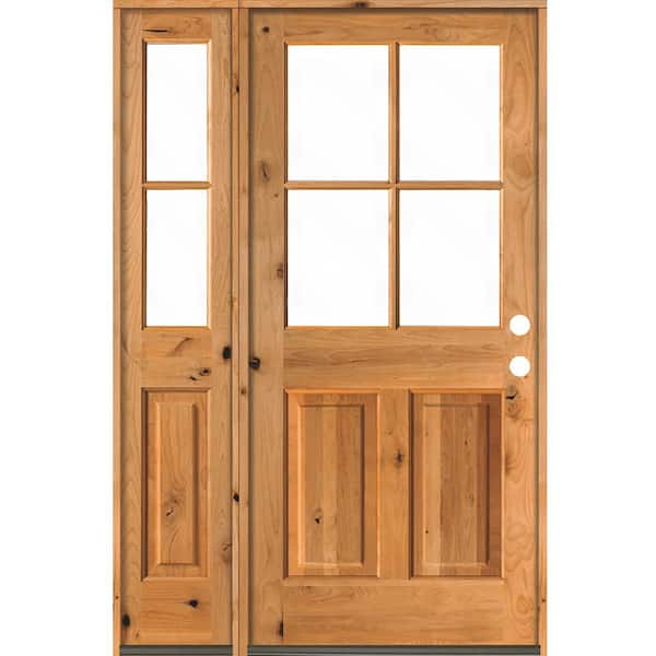 Krosswood Doors 46 in. x 80 in. Knotty Alder Left-Hand/Inswing 4-Lite Clear Glass Clear Stain Wood Prehung Front Door with Left Sidelite
