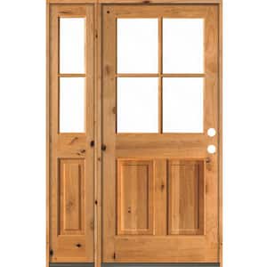 50 in. x 80 in. Knotty Alder Left-Hand/Inswing 4-Lite Clear Glass Clear Stain Wood Prehung Front Door with Left Sidelite