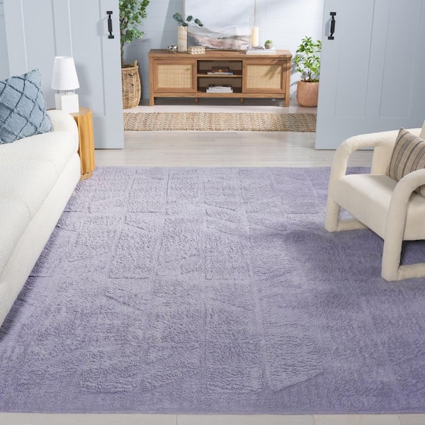 Easy Care Lilac 3 ft. x 5 ft. Machine Washable High-Low Geometric Solid Area Rug