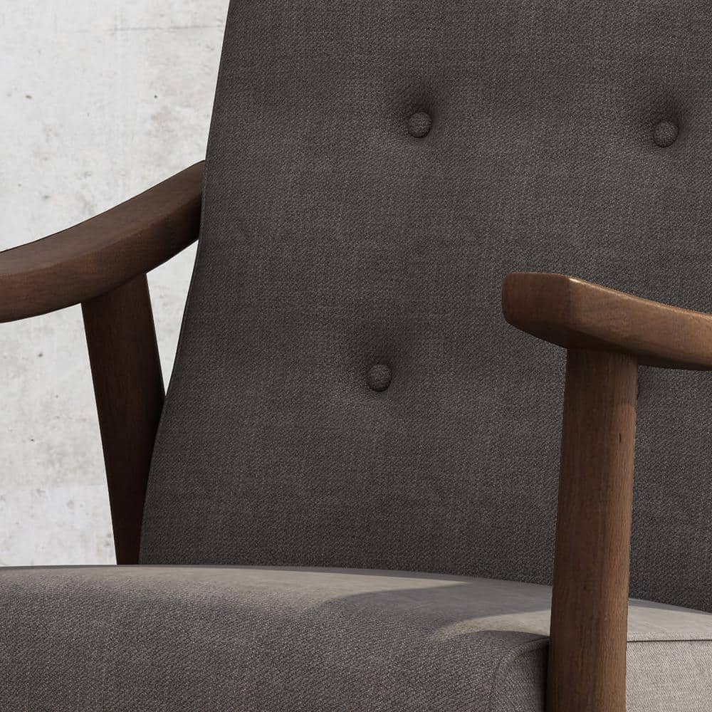 Handcrafted Dark Grey Wood Square Arm Accent Chair