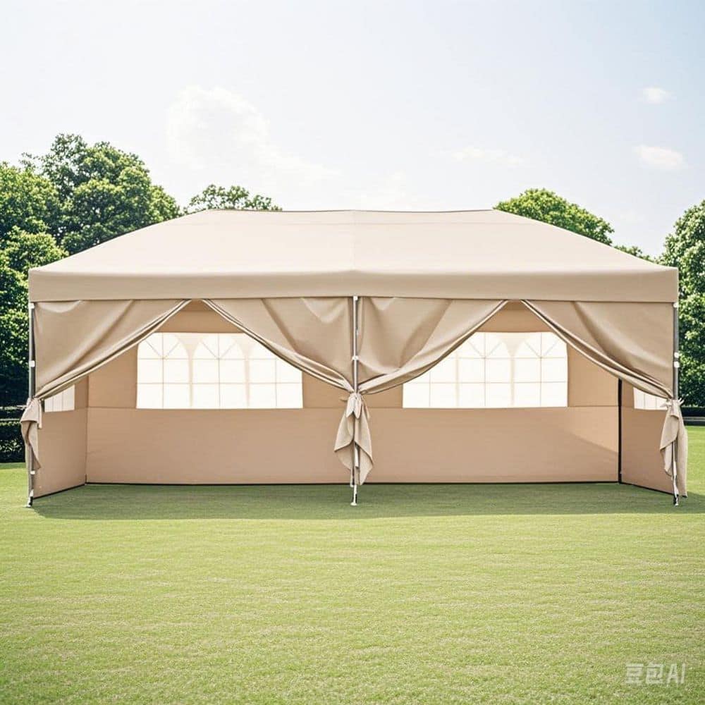 9.7 ft. x 19.2 ft. khaki Pop Up Canopy with Sidewalls for Parties with Whee