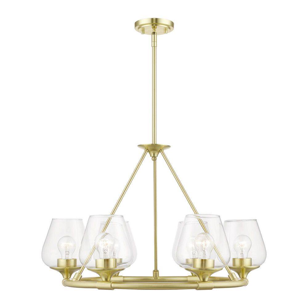 Elegant Willow 6-Light Chandelier with Clear Glass in Satin Brass