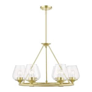 Willow 6-Light Satin Brass Wagon Wheel Chandelier with Clear Glass Shades