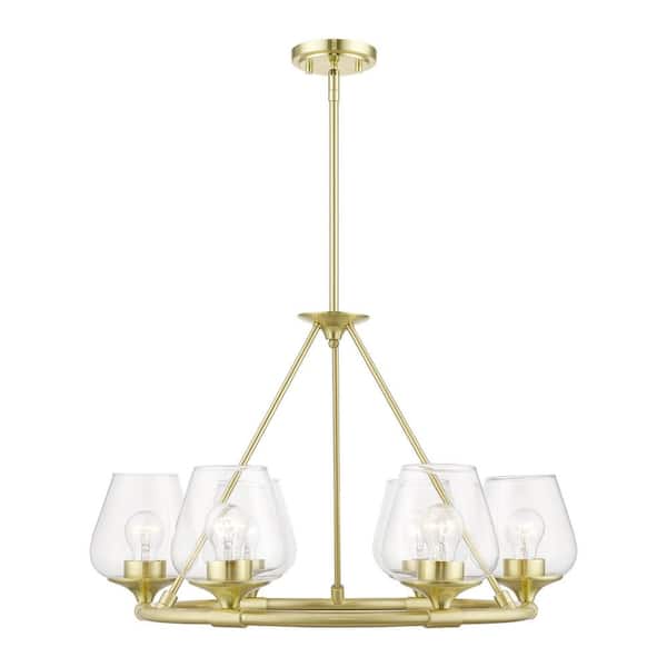 Livex Lighting Willow 6-Light Satin Brass Wagon Wheel Chandelier with Clear Glass Shades