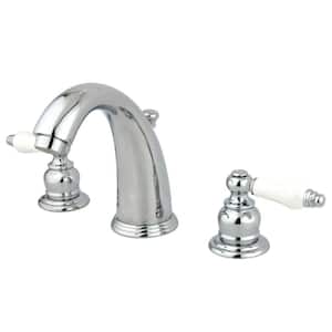 English Country 8 in. Widespread 2-Handle Bathroom Faucets with Plastic Pop-Up in Polished Chrome