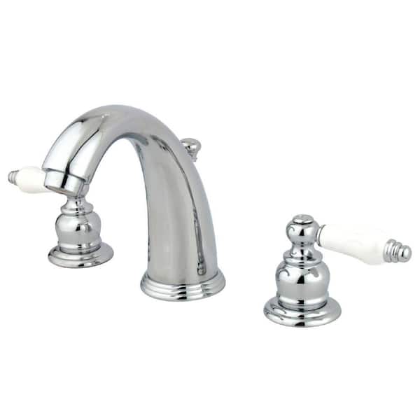 Kingston Brass English Country 8 in. Widespread 2-Handle Bathroom Faucets with Plastic Pop-Up in Polished Chrome