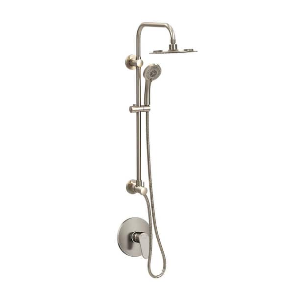 SeaBreeze 3-Spray Settings 1.8 GPM 8 in. Wall Mounted Fixed and Handheld Shower Head with Mixing Valve in Brushed Nickel