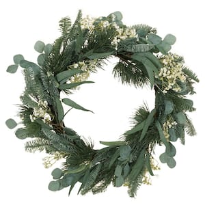Loveren 30 in. Eucalyptus and Pine Artificial Christmas Wreath with Baby's Breath