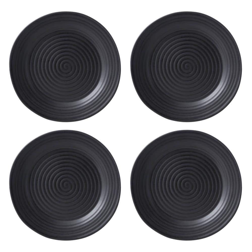 Black Ceramic 12-Piece Round Dinnerware Set with Swirl Embellishment