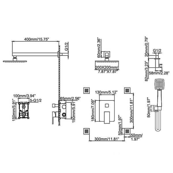 3-Spray Patterns 10 in. Wall Mount Dual Shower Heads Shower System with 4 Body Jets in Matte Black