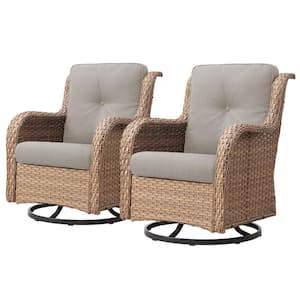 Outdoor Swivel Yellow Wicker Outdoor Rocking Chair with CushionGuard Beige Cushions Patio (Set 2-Pack)