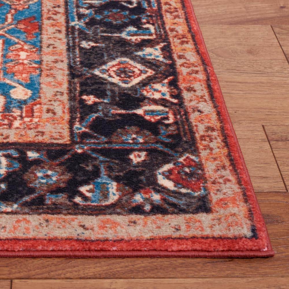 Riviera Red and Blue Square Washable Area Rug