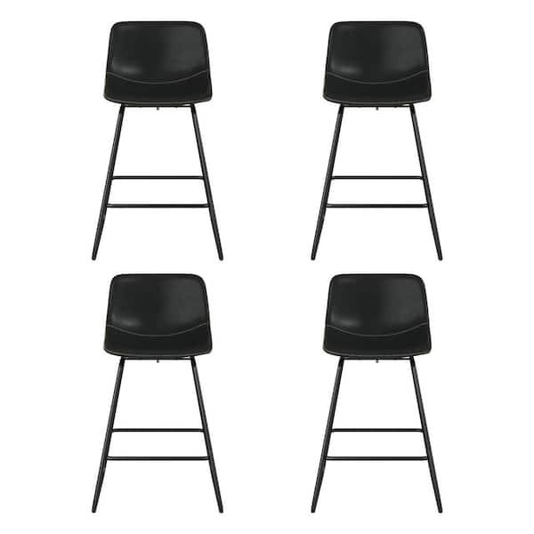 34.5 in. Black Color Swivel Faux Leather Seat Bar Stool Counter Height Metal Frame Bar Stools with Low Back (Set of 4)