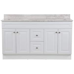 Glensford 61 in. W x 22 in. D x 39 in. H Double Sink  Bath Vanity in White with Winter Mist Cultured Marble Top