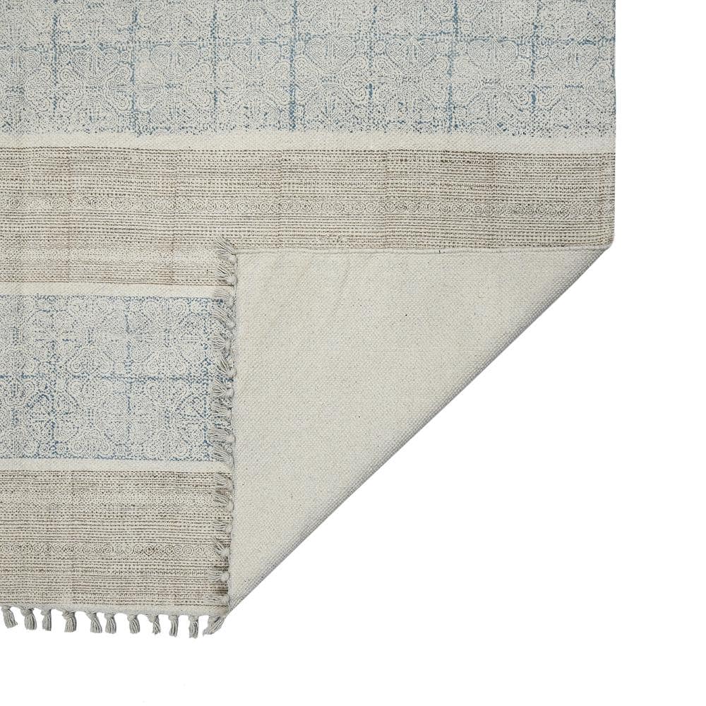 Blue Geometric Cotton Rectangular 5' x 7' Handmade Rug