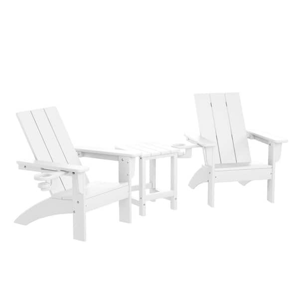 Children's Shoreside White 3-Piece Outdoor Kids Plastic Adirondack Chairs w/ Side Table Patio Conversation Set