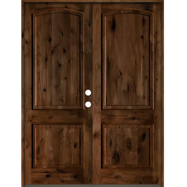 Krosswood Doors 72 in. x 96 in. Rustic Knotty Alder 2-Panel Arch Top Provincial Stain Left-Hand Wood Double Prehung Front Door