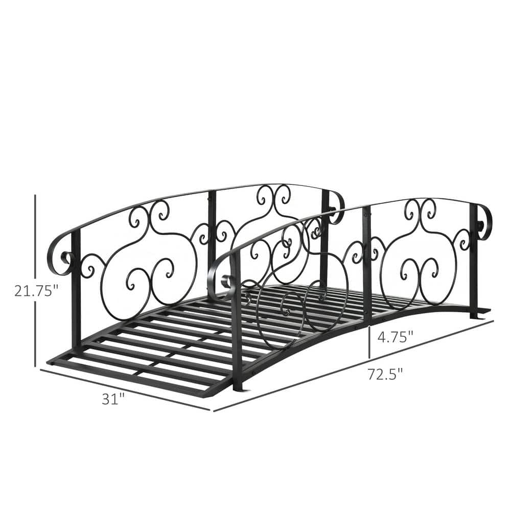Black 6 ft. Metal Arch Garden Bridge with Siderails