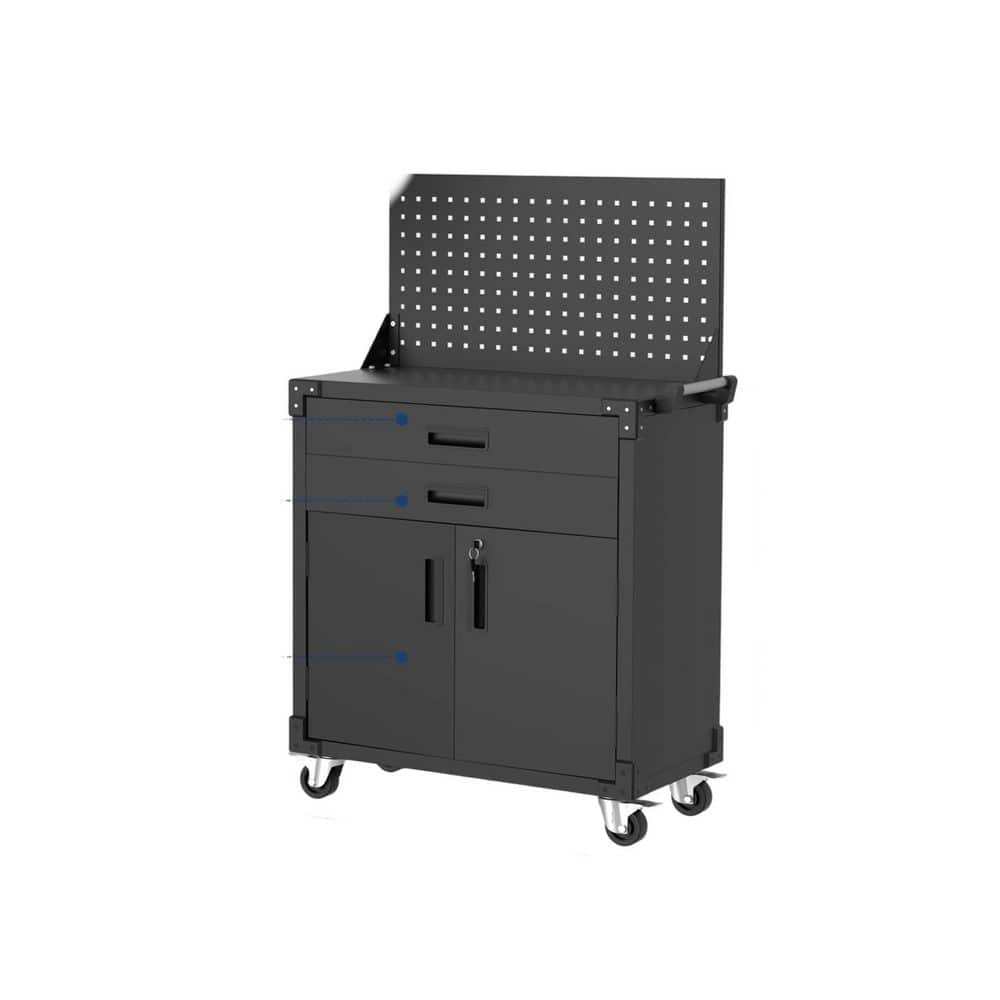 31.5 in. W x 16.5 in. D 2-Drawer Black Metal Steel Rolling Tool Chest with Adjustable Shelves for Garage, Workshop price history on PriceWatchPro