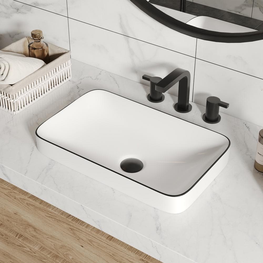 White and Black Ceramic Rectangular Above-Counter Vessel Sink