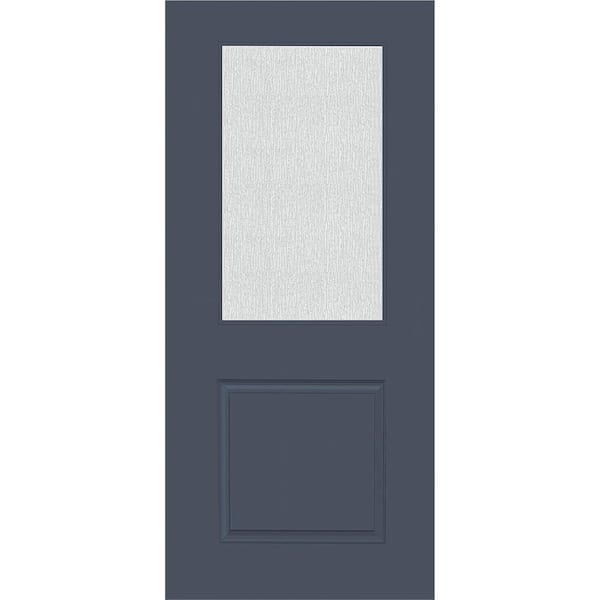 Legacy 36 in. x 80 in. Universal Handing 1/2 Lite Rain Glass Primed Dark Denim Finish Fiberglass Front Door Slab