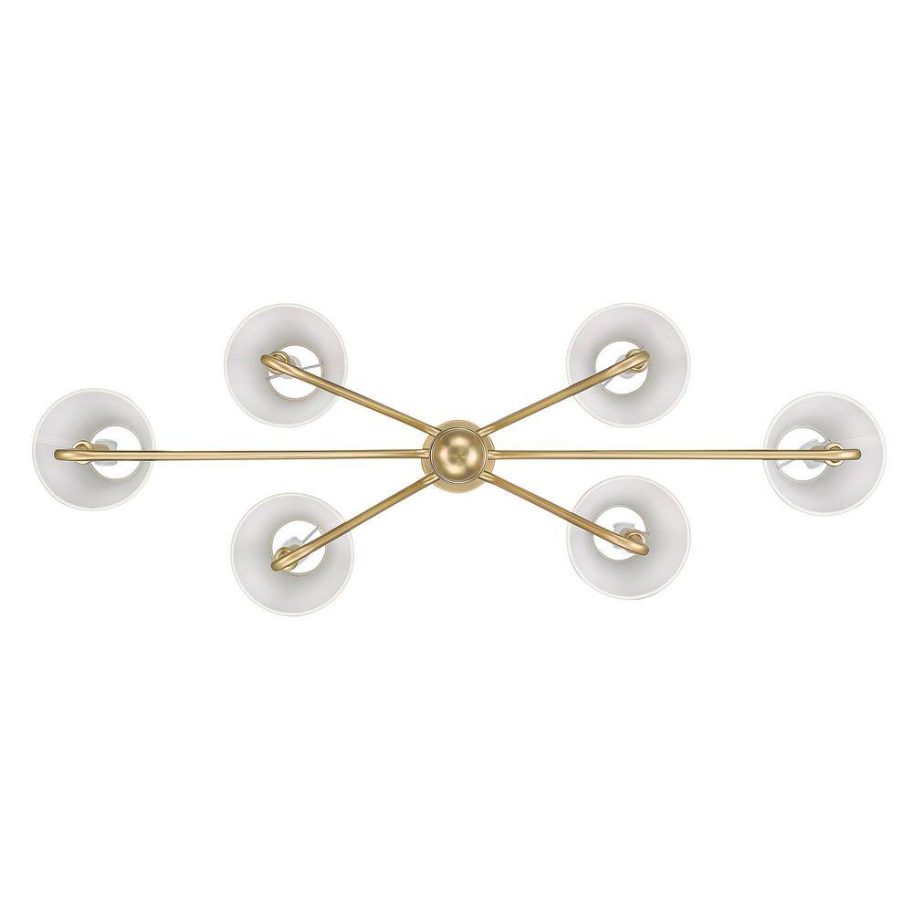 Brushed Champagne Bronze 6-Light Linear Pendant with Ivory Shades