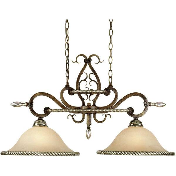 AF Lighting Wentworth 2-Light Bronze Crackle Island Chandelier with Cream Alabaster Glass Shades