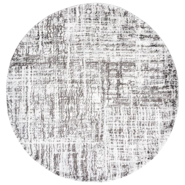 SAFAVIEH Berber Shag 4 ft. x 4 ft. Gray/Dark Gray Abstract Striped Round Area Rug