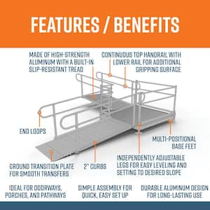 PATHWAY 12 ft. L-Shaped Aluminum Wheelchair Ramp Kit with Solid Surface Tread, 2-Line Handrails and 5 ft. Turn Platform