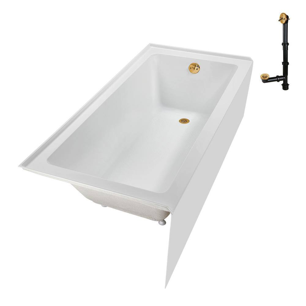 Glossy White Acrylic Alcove Bathtub with Brushed Gold Trim