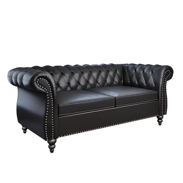 ATHMILE Black 62 in. Faux Leather 2-Seater Loveseat