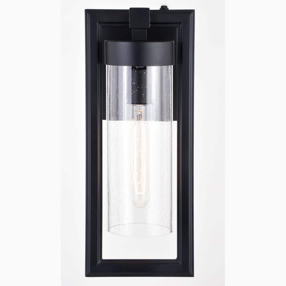 Malmo Matte Black 15.75" Contemporary Outdoor Wall Light with Clear Glass