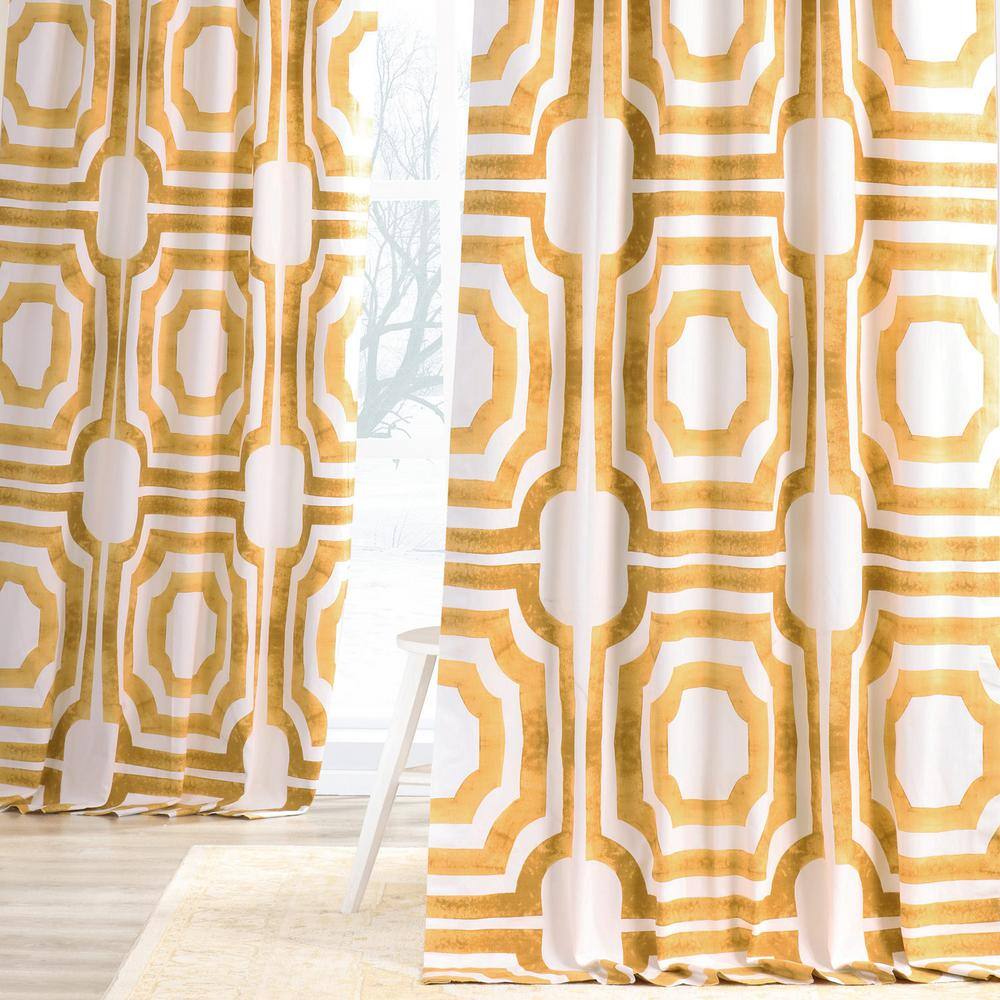 Gold Geometric Cotton Room-Darkening Curtain Panel, 96 Inches