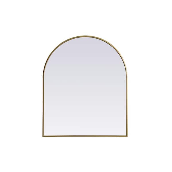 Unbranded Simply Living 30 in. W x 36 in. H Arch Metal Framed Brass Mirror