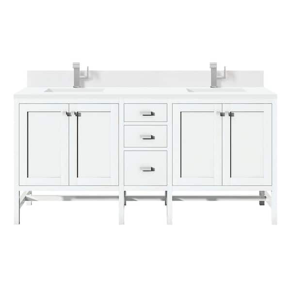 James Martin Vanities Addison 72.0 in. W x 23.5 in. D x 35.5 in. H Bathroom Vanity in Glossy White with White Zeus Silestone Quartz Top