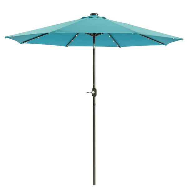 ANGELES HOME 9 ft. Steel Aluminum Market Solar Tilt Patio Umbrella in Blue