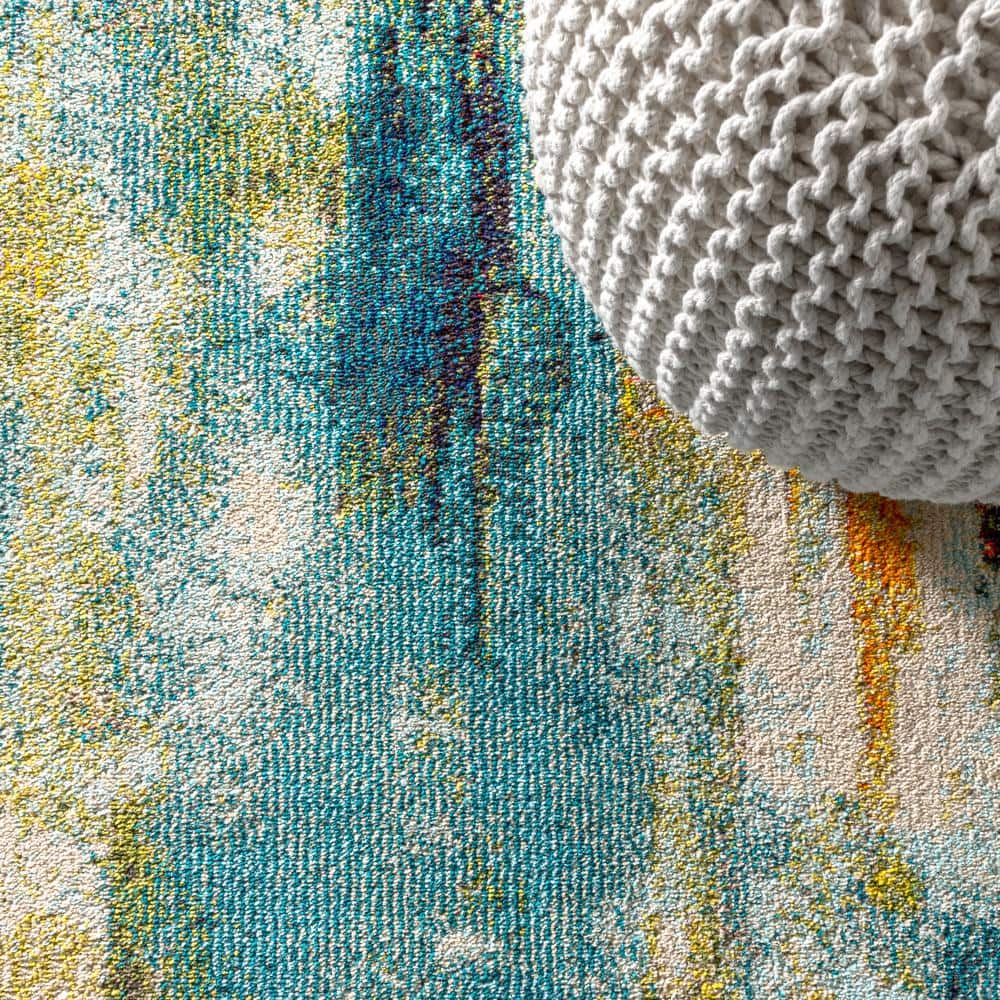 Contemporary Abstract Multicolor Synthetic 5' x 8' Area Rug