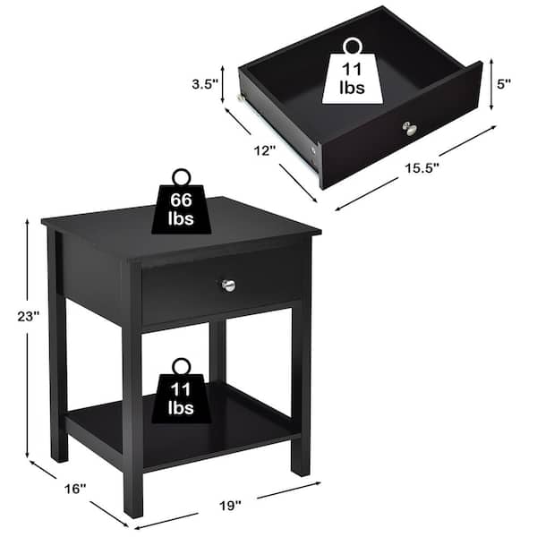 Costway 1-Drawer Black Nightstand with Drawer Storage Shelf