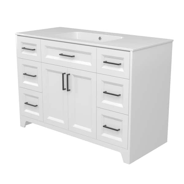 Getpro 48 in. W x 21.5 in. D x 34.1 in. H Freestanding Bath Vanity White Solid Wood Cabinet and Single Basin Solid Surface Top