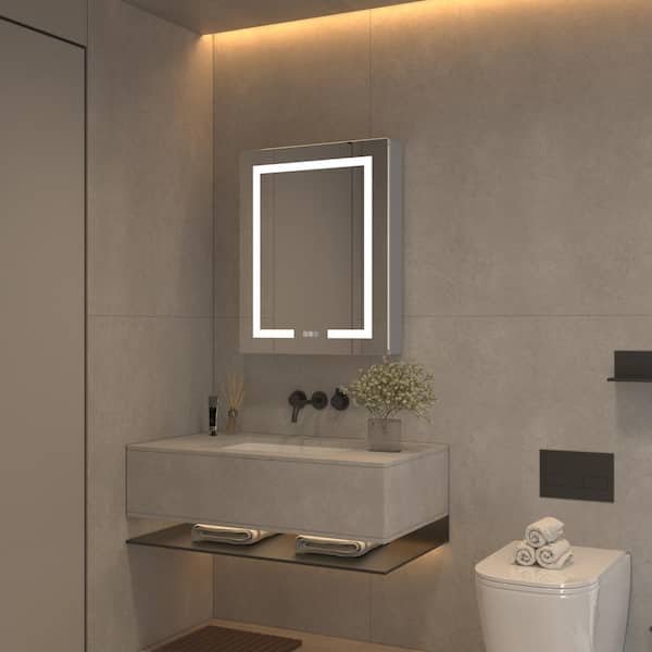24 in. W x 30 in. H Rectangular Medicine Cabinet with Mirror LED, USB Outlet, Defogged, Open on the left
