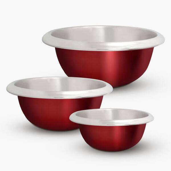 ExcelSteel 2.75, 4.5, 5.75 Qt. Stainless Steel Red Mixing Bowls (Set of 3)