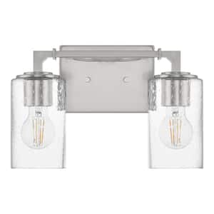 Helenwood 12.75 in. 2-Light Brushed Nickel Bathroom Vanity Light with Clear Seeded Glass
