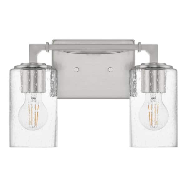 Home Decorators Collection Helenwood 12.75 in. 2-Light Brushed Nickel Bathroom Vanity Light with Clear Seeded Glass