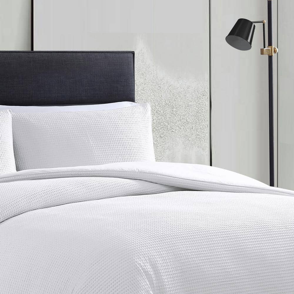 White Cotton Waffle Pique Queen Comforter Set